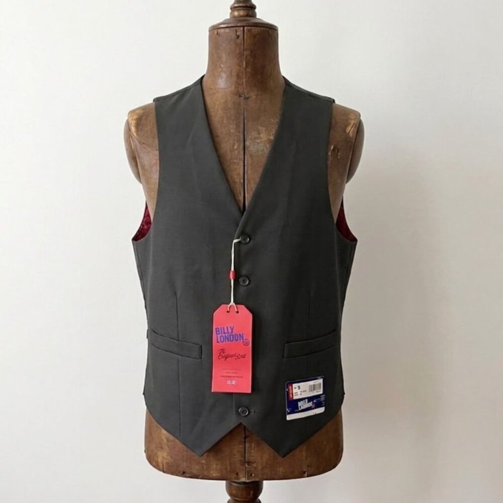 BILLY LONDON Vest Men's S Small Black 5 Button Adjustable Dressy Suit 13-B96293